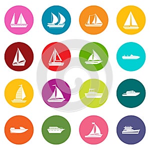Boat and ship icons many colors set