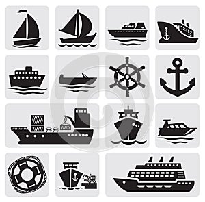 Boat and ship icons set photo