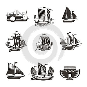 Boat and ship icons set