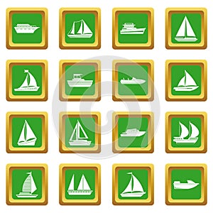 Boat and ship icons set green