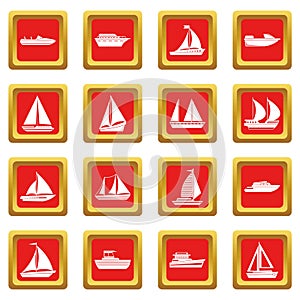 Boat and ship icons set red