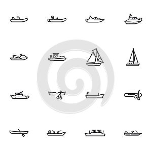 Boat and ship line icons set