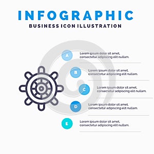 Boat, Ship, Wheel Line icon with 5 steps presentation infographics Background