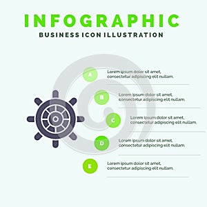 Boat, Ship, Wheel Solid Icon Infographics 5 Steps Presentation Background