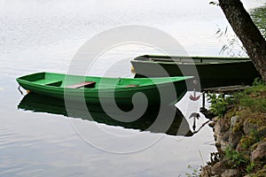 Boat on the shore of a big lake