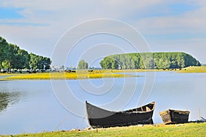 Boat on shore of danube river