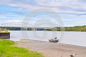 Boat on the shore of the Nenana River in Alaska