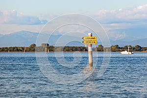 Boat sign in the lagoon of Grado. Friuli Venezia Giulia, Italy photo