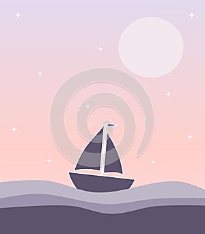 Boat silhouette on sunset background