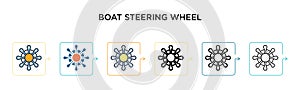 Boat steering wheel vector icon in 6 different modern styles. Black, two colored boat steering wheel icons designed in filled,