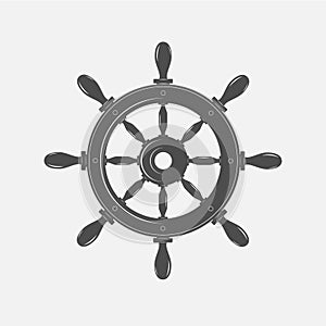 Boat steering wheel vector icon on white background.