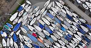 Boat storage dry dock harbour on land where leisure boats, vessels and yachts are stored for the winter. Lelystad, The