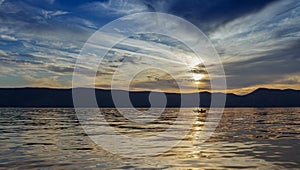 Boat at sunset in the Adriatic sea