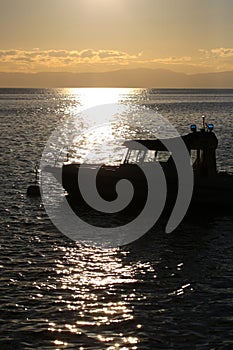 Boat at sunset twilight