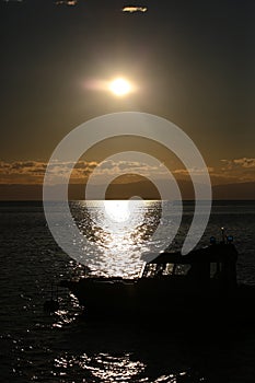 Boat at sunset twilight