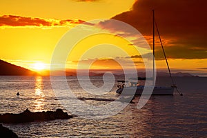 Boat and sunset in The Whitsundays