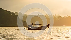 Boat on sunshine in lake