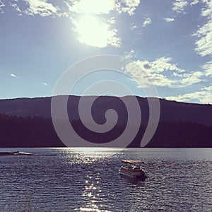 Boat and sunshine on lake
