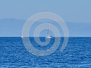 Boat with tourists on the blue Ohrid lake