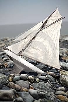 Boat toy on the beach 3d illustration
