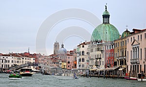 Boat Traffic and Buildings on the Grand Canal Venice Italy