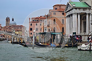 Boat Traffic and Buildings on the Grand Canal Venice Italy