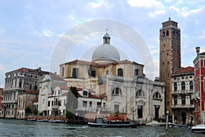 Boat Traffic and Buildings on the Grand Canal Venice Italy