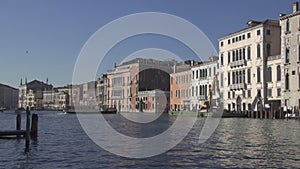 Boat traffic and historic palace buildings at the Canal Grande in Venice