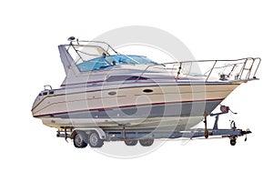 Boat on a trailer isolated on white background