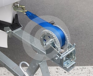 Boat trailer winch with blue rope