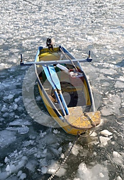 Boat trapped in ice lake