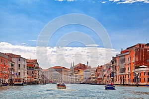 On a boat trip on the Grand Canal in the beautiful city of Venice in Italy