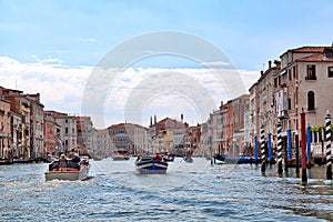 On a boat trip on the Grand Canal in the beautiful city of Venice in Italy