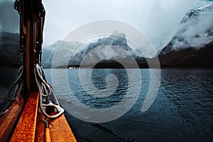 Boat Trip KÃ¶nigssee, Berchtesgaden, Germany on a cloudy Winterday