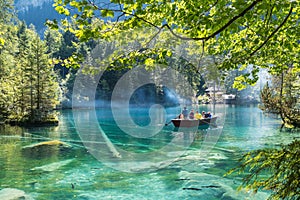 Boat trip on the lake Blausee Blue lake, Switzerland
