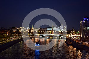 Boat trip on the river Moscow at night