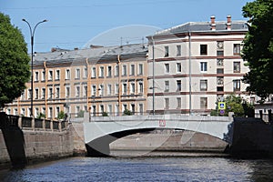 Boat trip on the water granite embankment of canal Griboyedov