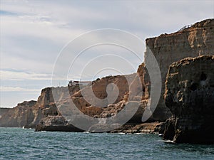 Spectacular view of limestone rocks from the Atlantic ocean in Portugal