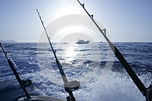 Boat trolling fishing on Mediterranean