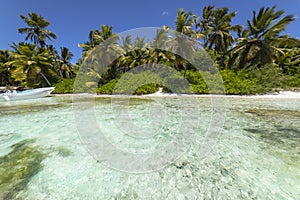 Boat and tropical beach in caribbean sea, Saona island, Dominican Republic