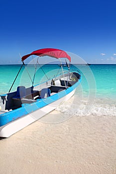 Boat tropical beach Caribbean turquoise sea