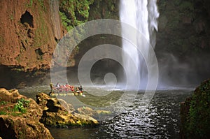 Boat under Ouzoud waterfall, Morocco