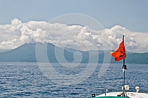 Boat view of Lake Toya, Hokkaido, Japan