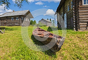 boat in village of Oshevensky Pogost is located in the Kargopol district of the Arkhangelsk region on the Churega river.