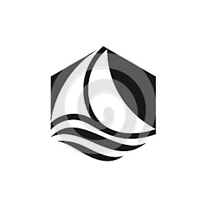 Boat and wave abstract logo designs. hexagon symbol