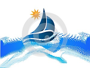 Boat waves beach frame logo