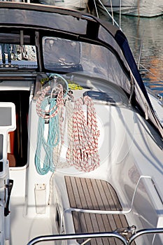 Boat winches and sailboat ropes detail