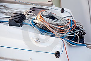 Boat winches and sailboat ropes detail