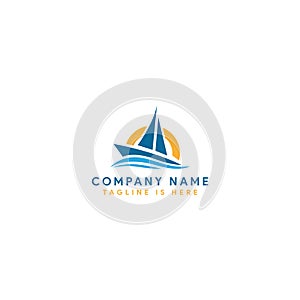 boat or yacht logo. yacht icons with waves and sun on a white background. 