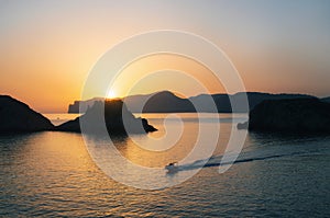 Santa Ponsa coastline at sunset in Mallorca, Spain photo